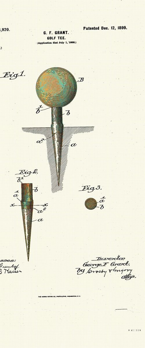 Golf Tee Patent - 1899 by Marlene Watson