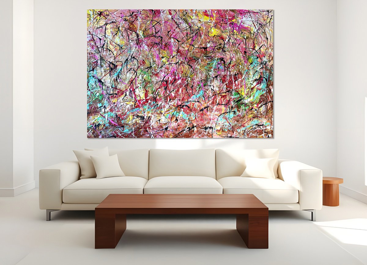 Organic Abstract Acrylic Painting By Estelle Asmodelle, 66 X 46, Cockatoo Landscape, Original Artwork