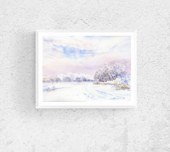 Winter morning / ORIGINAL watercolor 14x11in (38x28cm)