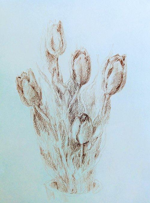 Tulipes #6. Original pencil drawing. by Yury Klyan