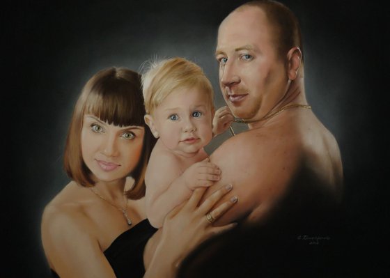 A family. Portrait of a pastel on order. Custom pastel portrait.