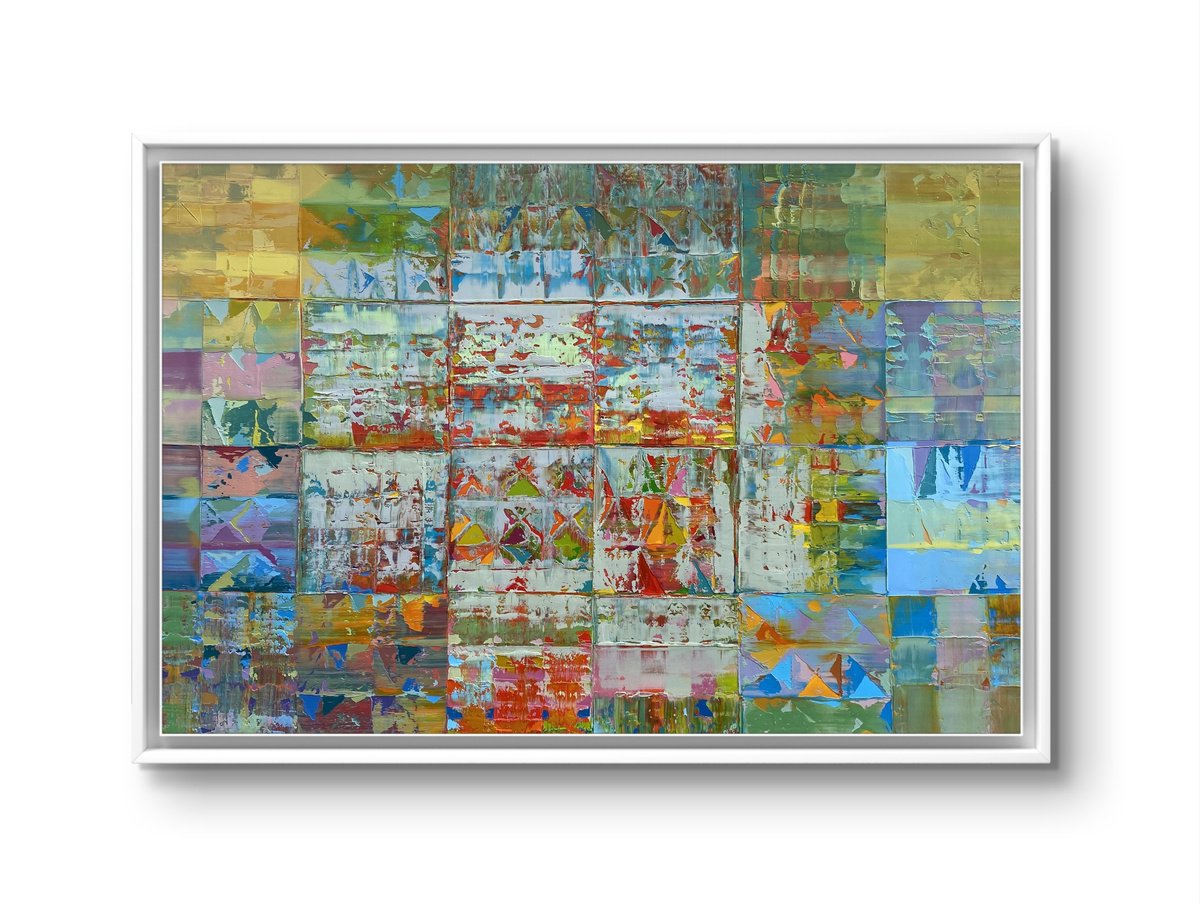 Geometric Abstract Oil Painting By Athaang Art, 72 X 48, Abstract-240 Mist Of Piebald, Original Artwork