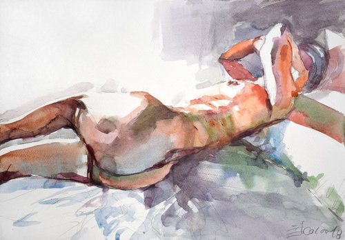 nude back ( awakening ) by Goran Žigolić Watercolors
