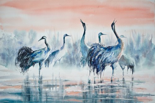 Common Cranes II by Eve Mazur