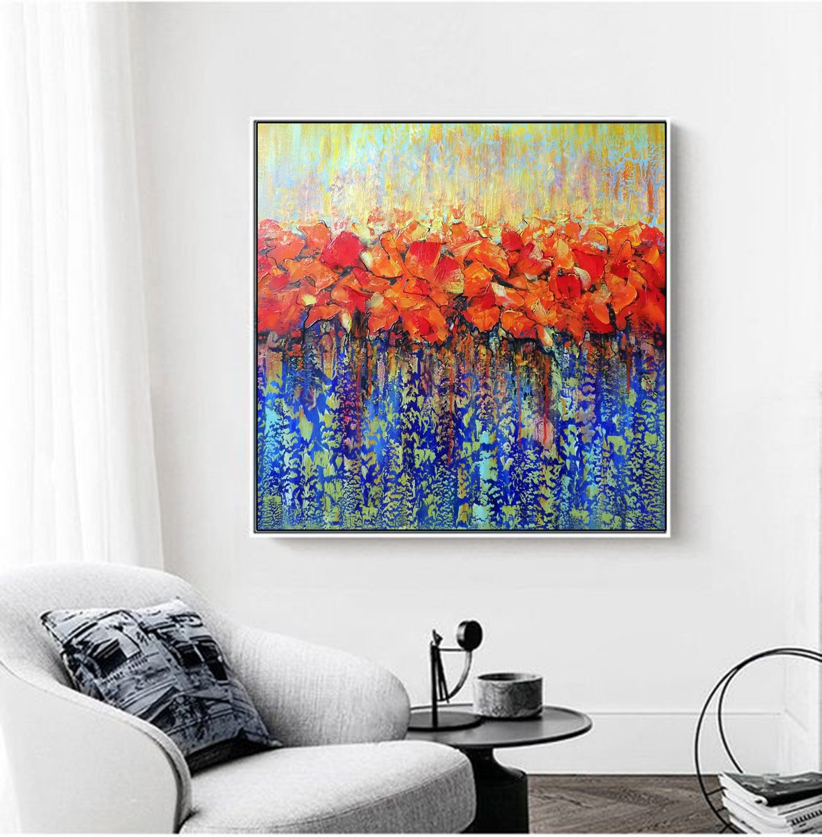 Expressive Botanical Acrylic Painting By Areti Ampi, 31 X 31, Passion 11, Original Artwork