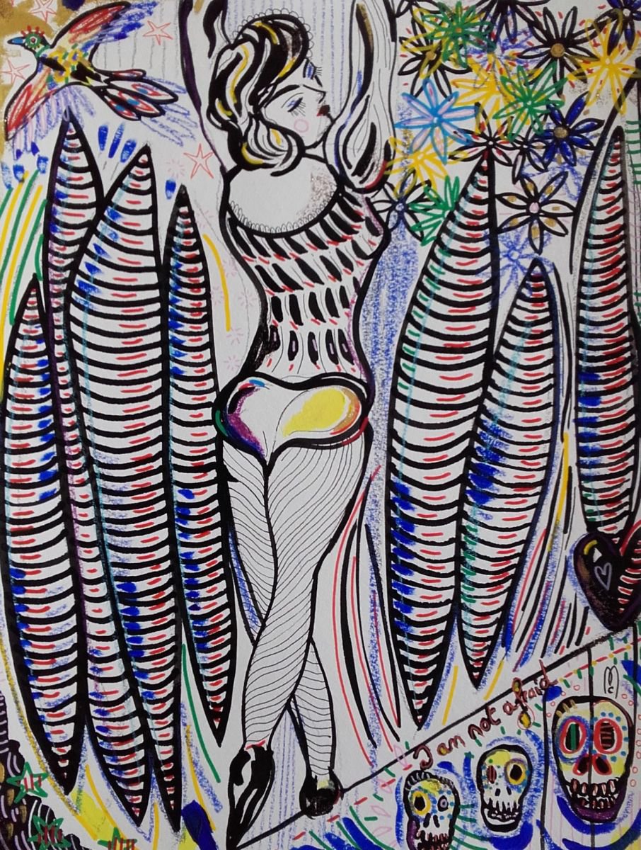 Tightrope walker Woman Bird Skulls by Celine Marcoz