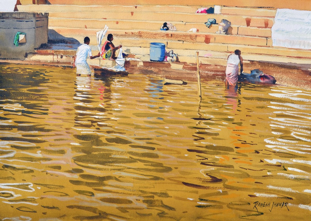 Doing the laundry, Varanasi by Ramesh Jhawar