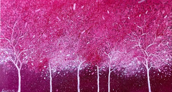 Abstract pink garden painting on canvas