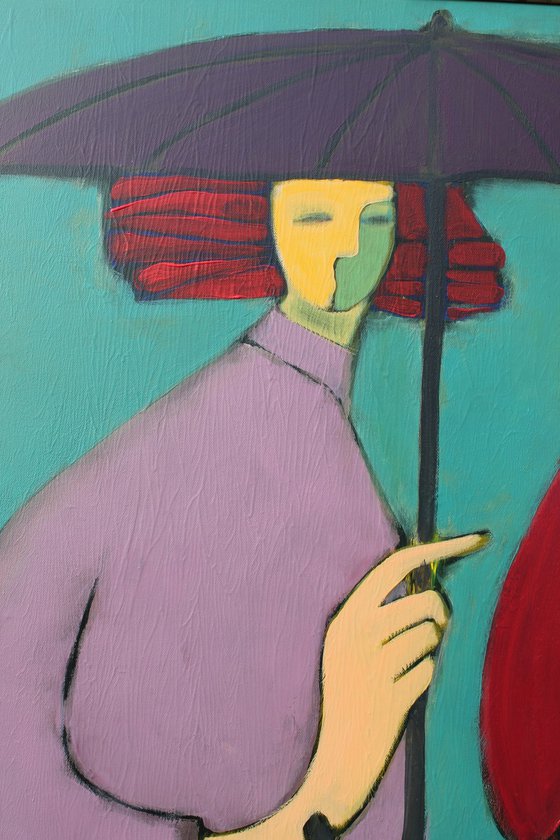 Two under an umbrella.