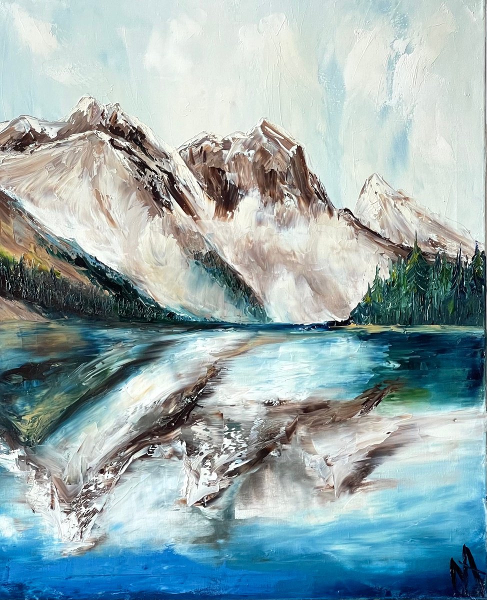 Abstract Landscape Oil Painting By Anastasiia Novitskaya, 20 X 24, Reflection Of Silence, Original Artwork