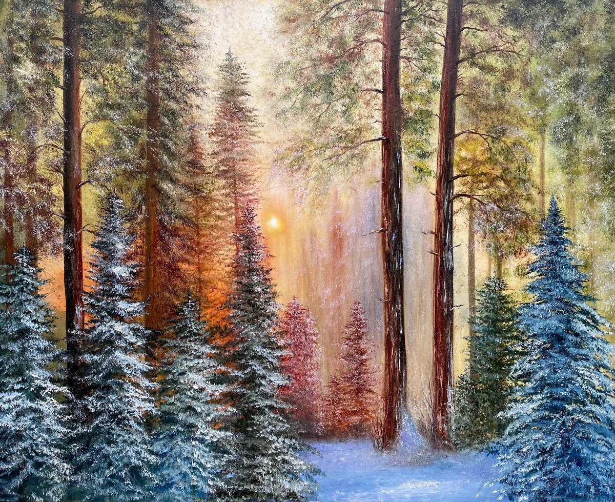 Light of the soul - landscape oilpainting forest by Tanja Frost