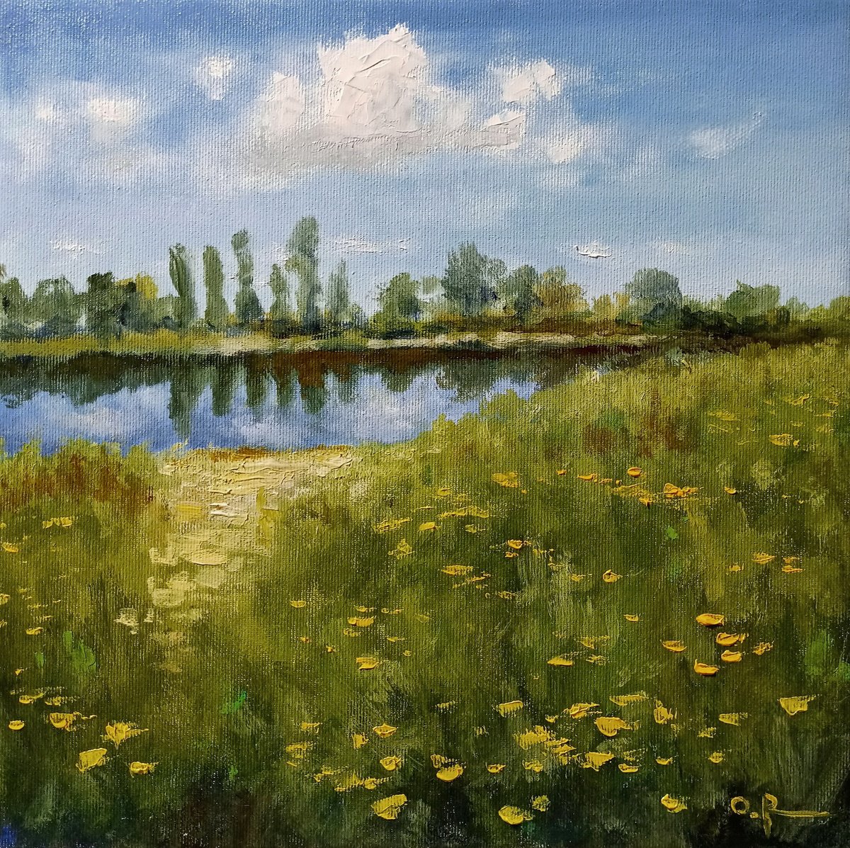 Impressionistic Landscape Oil Painting By Oleh Rak, 12 X 12", Summer Afternoon, Original Artwork