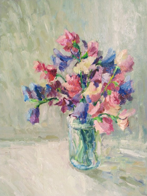 Sweet-peas. Original oil painting