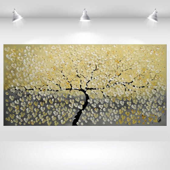 Dream of White II - large acrylic abstract painting cherry blossoms nature painting canvas wall art