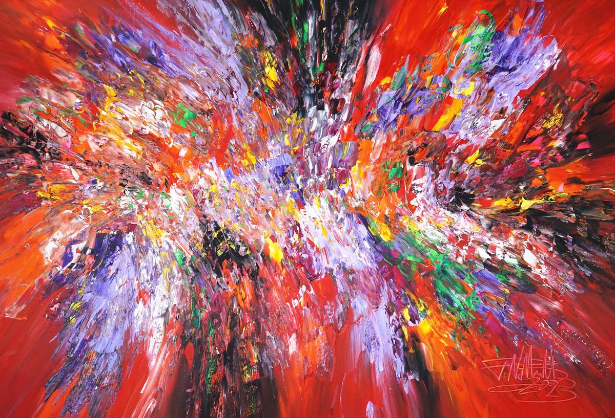 Abstract Acrylic Painting By Peter Nottrott, 61 X 41", Amazing Red Daydream D 2, Original Artwork