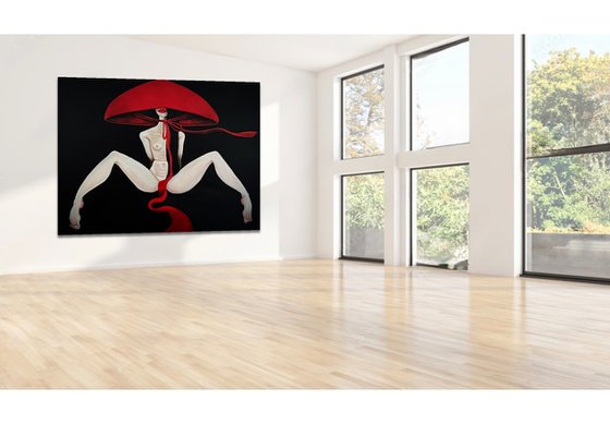 Nude woman in a red hat