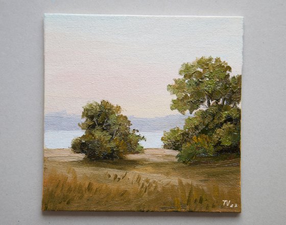 Summer morning. Oil painting. Miniature. 6 x 6 in.