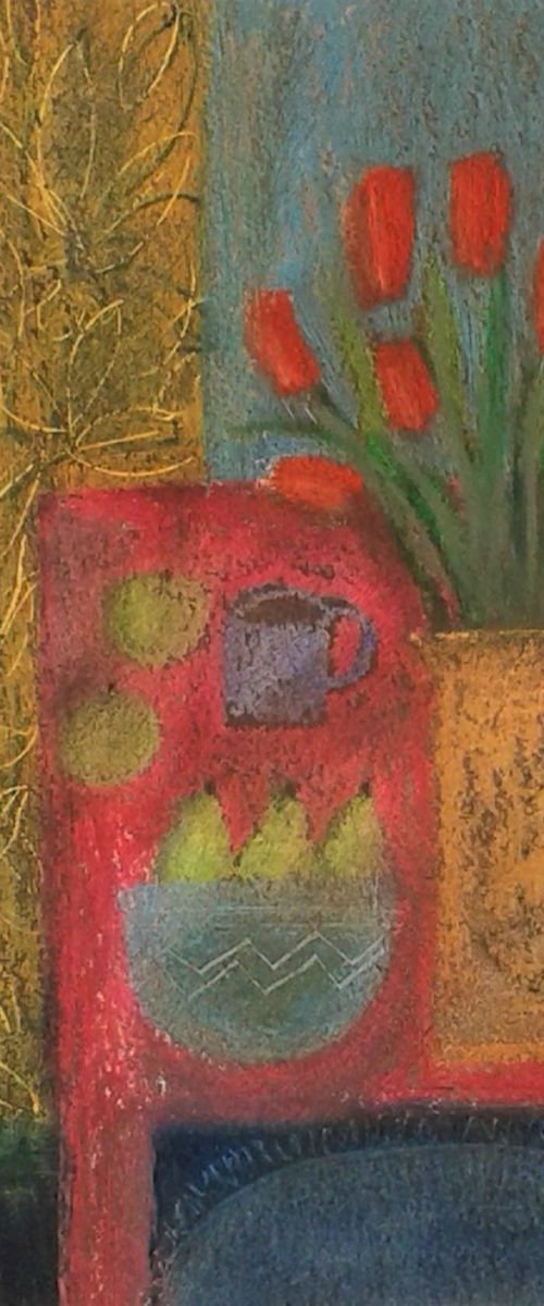 Tulips, apples and pears by Jan Rippingham