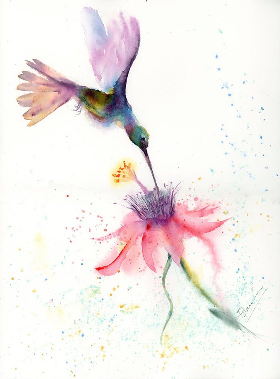 Hummingbird with flower (2)