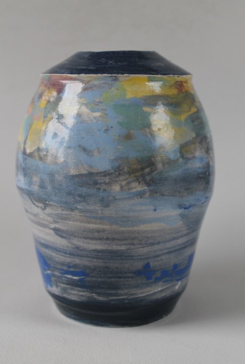Vessel 2, handpainted with oxides underglazes. by Monique Robben- Andy Sheppard