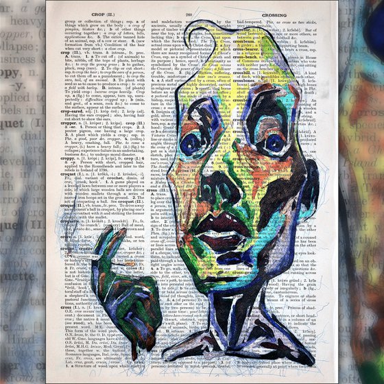 Smoker - Collage Art on Large Real English Dictionary Vintage Book Page