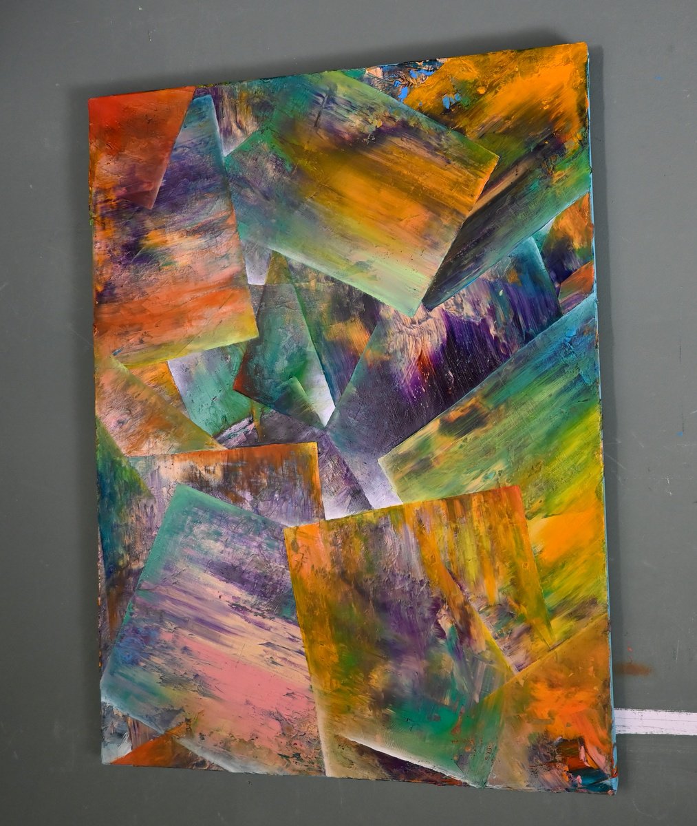 Geometric Abstract Painting By Giuseppe Pastore, 24 X 31, Toughtless, Original Artwork