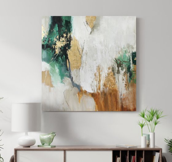 "Green Sobriety 5" Abstract green gold art