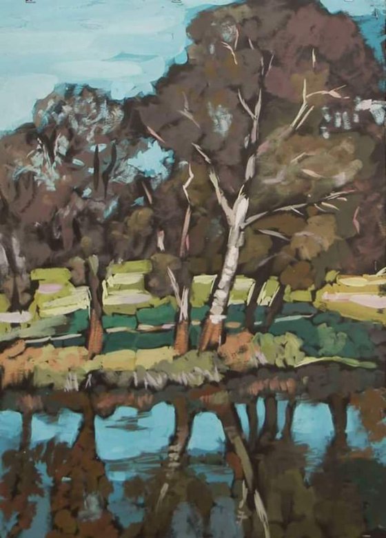 trees by the river,  50x70 cm