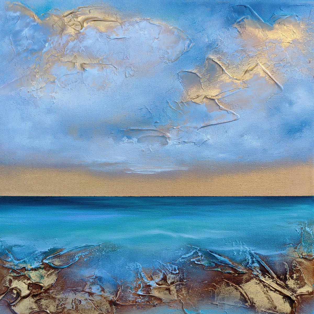 Abstract Painting By Vera Hoi, 13 X 13", "Calming Blues", Original Artwork