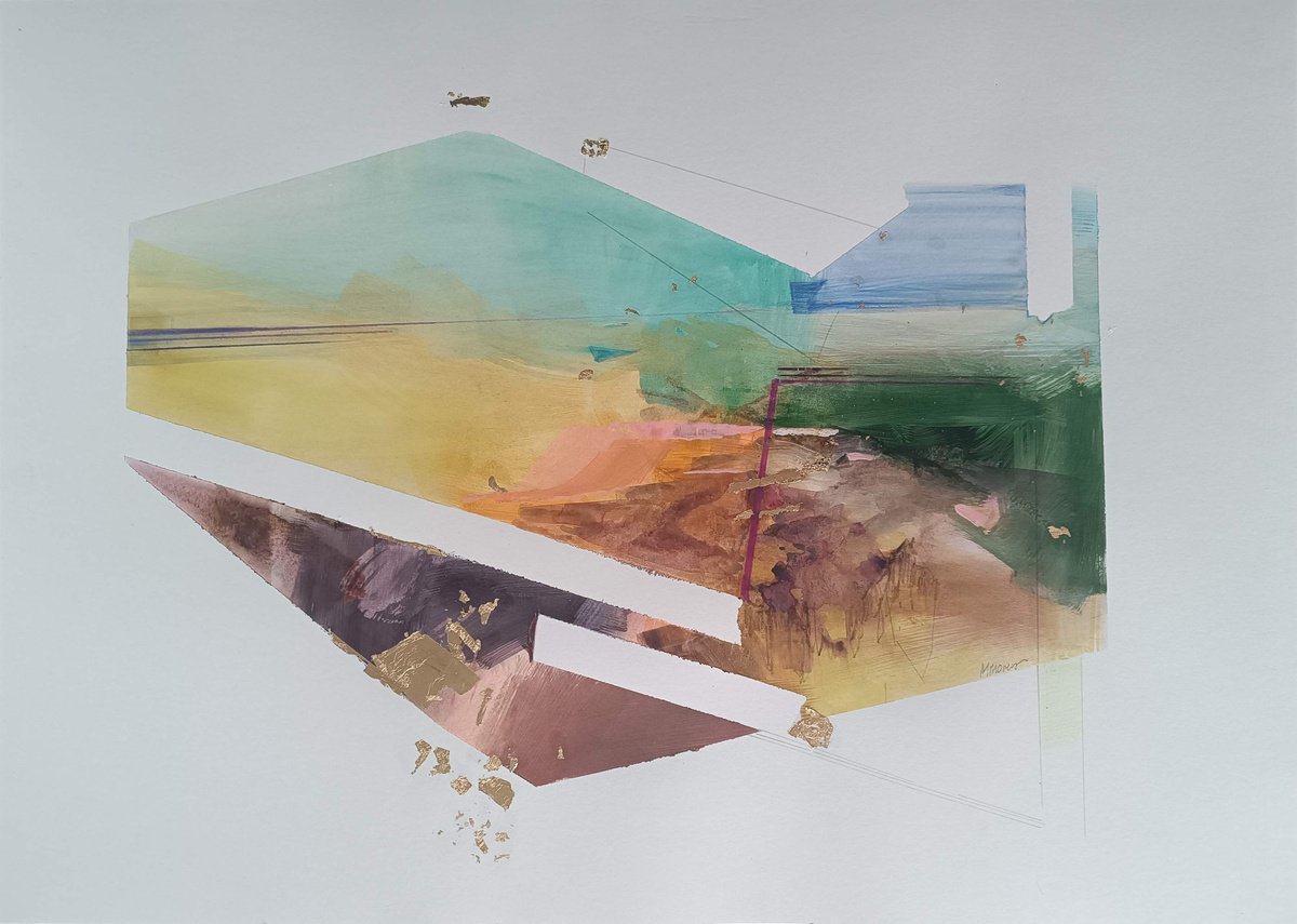 Surrealistic Landscape Acrylic Painting By Magdalena Morey, 28 X 20", Unfolding Altitudes 1, Original Artwork