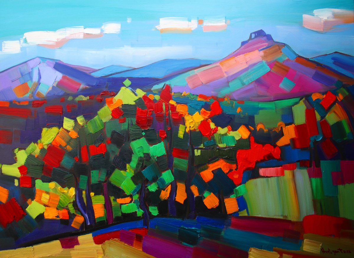 Impressionistic Landscape Oil Painting By Tigran Avetyan, 30 X 22", Autumn In Lori, Original Artwork