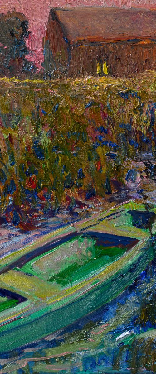 Green Boat in the Reeds, Dusk by Suren Nersisyan