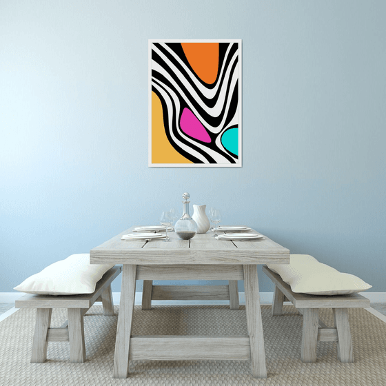 Abstraction artwork zebra multi-colored yellow pink blue black stripes