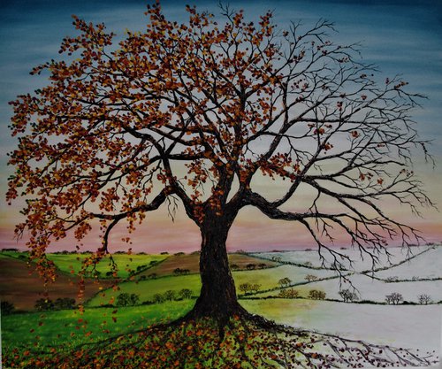 Oak of Autumn And Winter. 120cm X 100cm. by Hazel Thomson