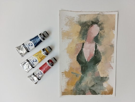 Abstract woman figure. Small original artwork