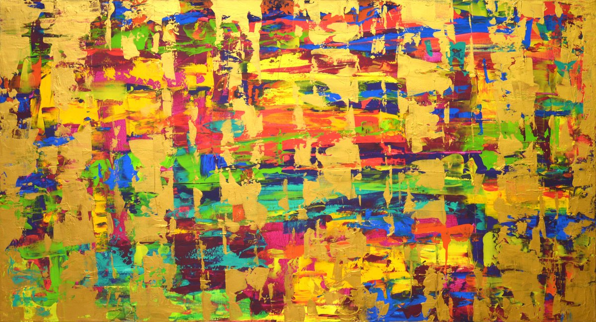 Abstract Acrylic Painting By Iryna Kastsova, 51 X 28, Abstract Expression With Gold., Original Artwork