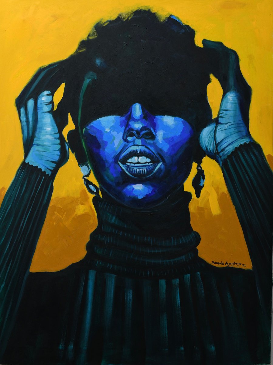 Expressive Portrait Acrylic Painting By Damola Ayegbayo, 36 X 48, Restrained 2, Original Artwork