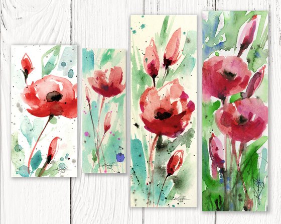 Poppy Love Collection 6 -  4 Watercolor Flower Paintings by Kathy Morton Stanion