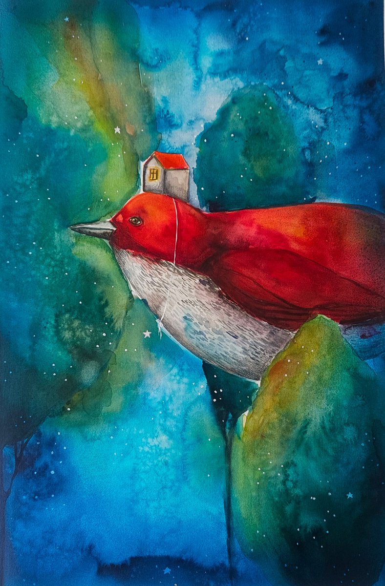 Surrealistic Animal Watercolour By Evgenia Smirnova, 15 X 22, Where The Heart Takes You, Original Artwork