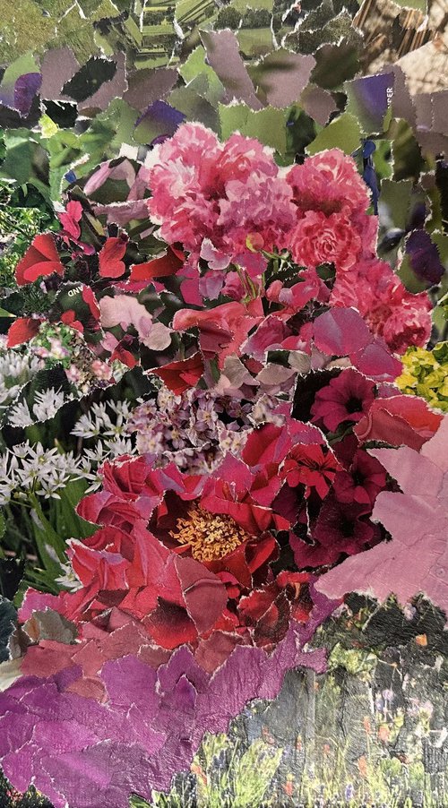 Inspiration. Collage of flowers . Pretty garden created to look like oil painting. by Maxine Taylor