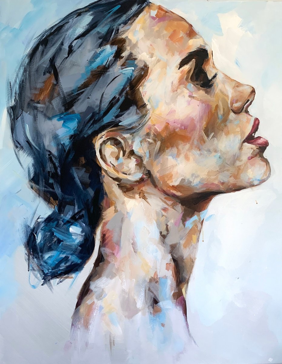 Impressionistic Portrait Acrylic Painting By Ferenc Racz, 31 X 39, Heidi, Original Artwork