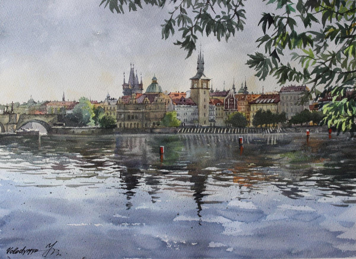 Cityscapes Watercolour By Volodymyr Melnychuk, 15 X 11", Prague 2, Original Artwork