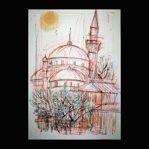 Şişli Mosque, Drawing on paper by Jamaleddin Toomajnia