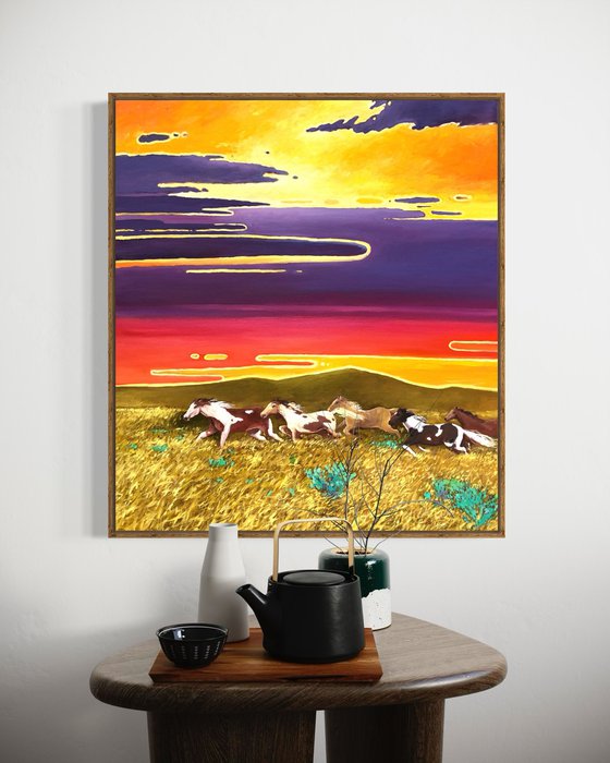 Horses. Sunset