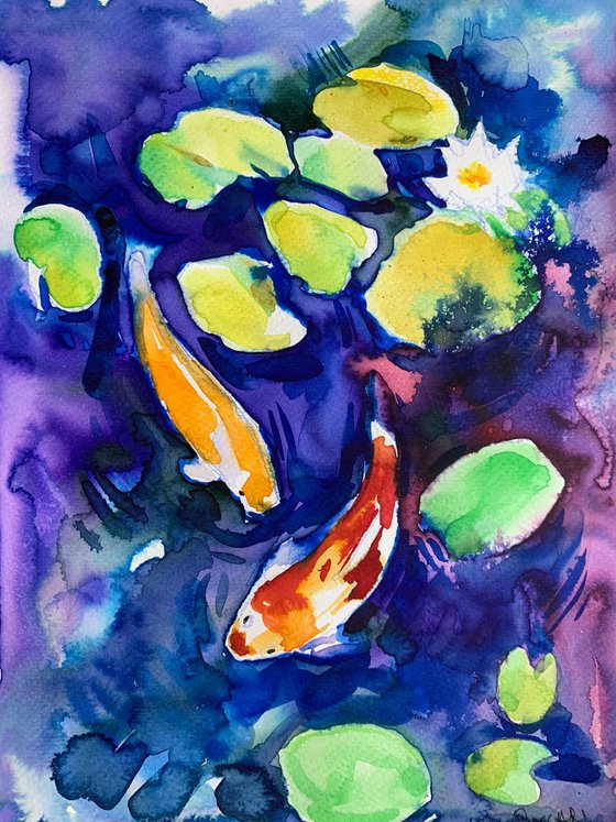 Waterlilies koi fish