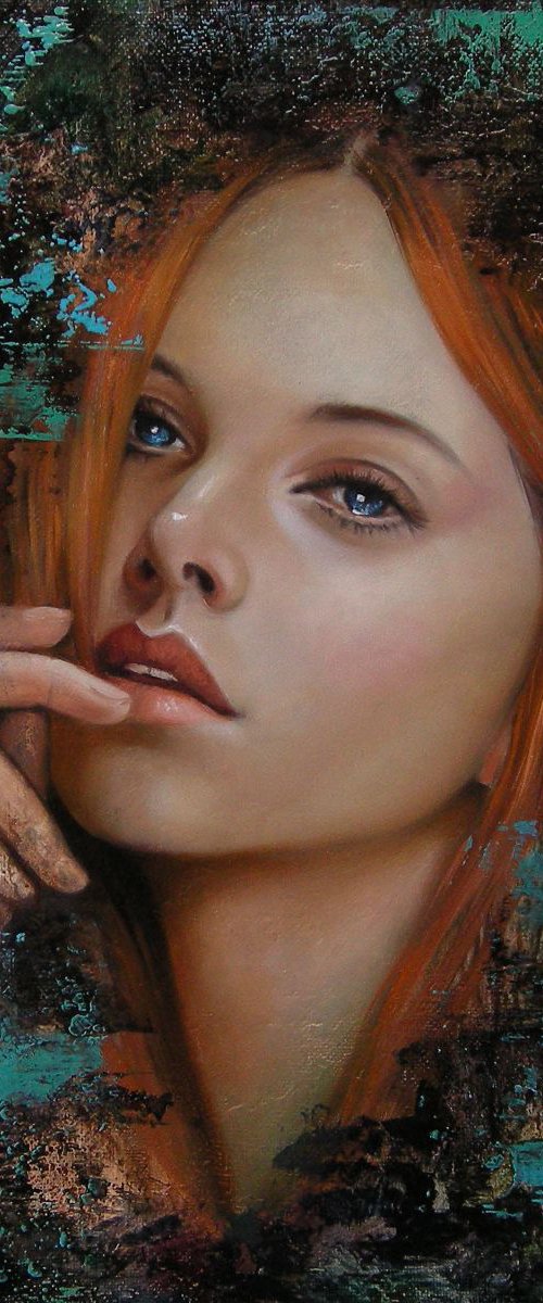 REDHEAD (Abstract portrait of a beautiful girl). (Palette knife original oil painting emotional organic abstract) by Yaroslav Sobol