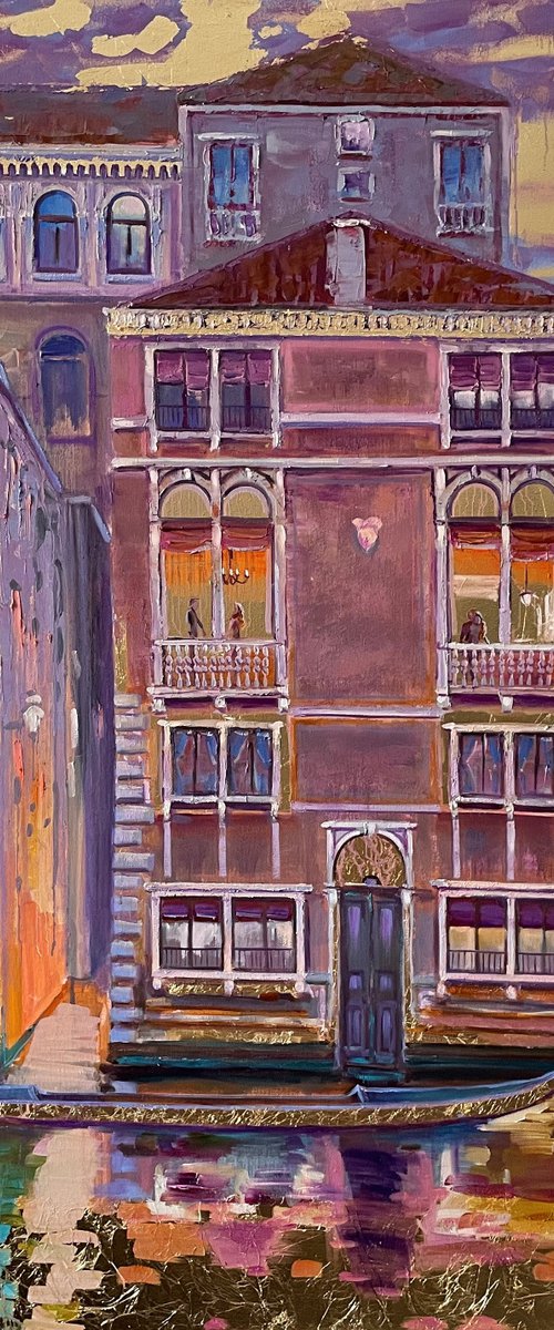 In the windows of Venice. Architecture and cityscape. Street of Venice. Venice oil painting. Big size by Mary Voloshyna