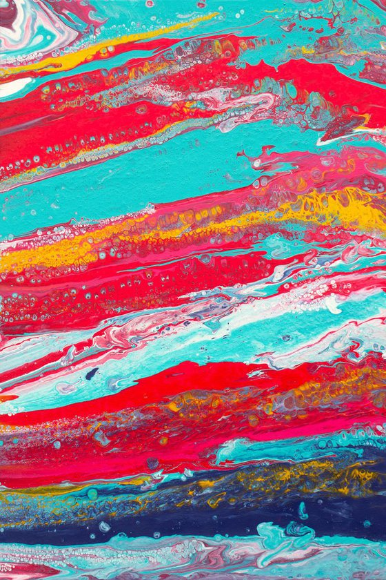 Tides - Red, Blue, Gold, & White Abstract Painting on Canvas