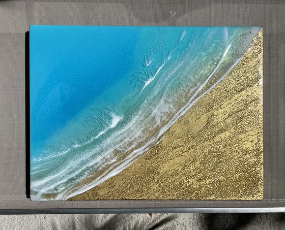 Finding peace - gold sand aerial ocean painting