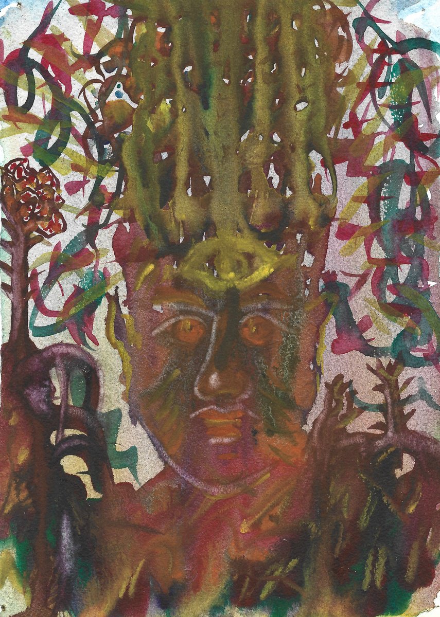 Abstract Portrait Watercolour By Denys Kuvaiev, 5 X 7, Third Eye, Original Artwork